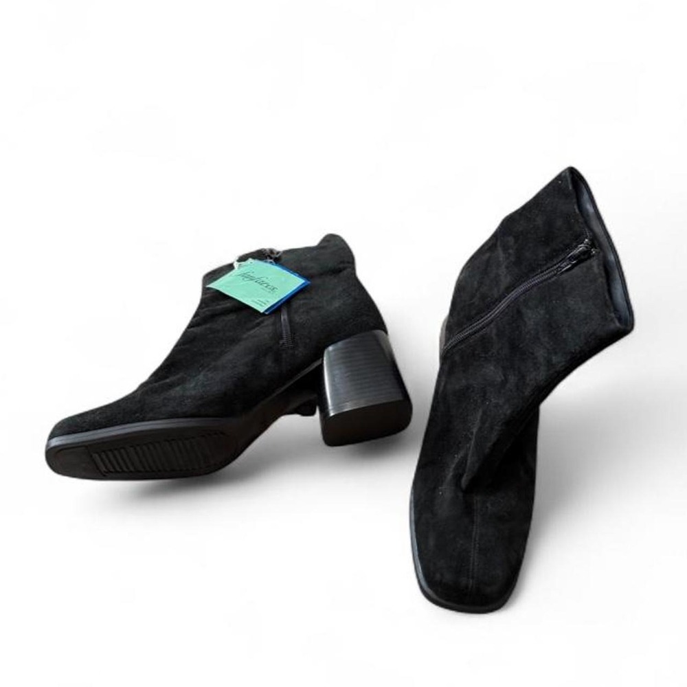 Vintage Y2K Deadstock Fanfares Black Suede Chunky Ankle Boots, Women's Size 10